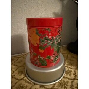 Pioneer Woman Country Garden Tin Canister Red Floral Kitchen Storage Small Rusti